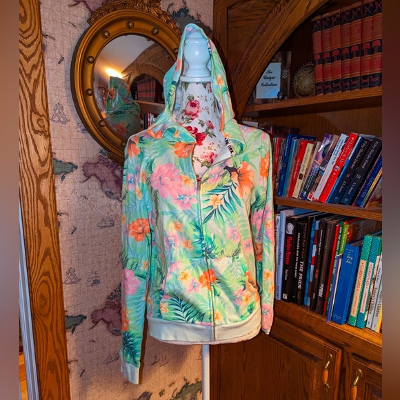 RARE VS Pink hibiscus Palm zip up - Picture 1 of 4